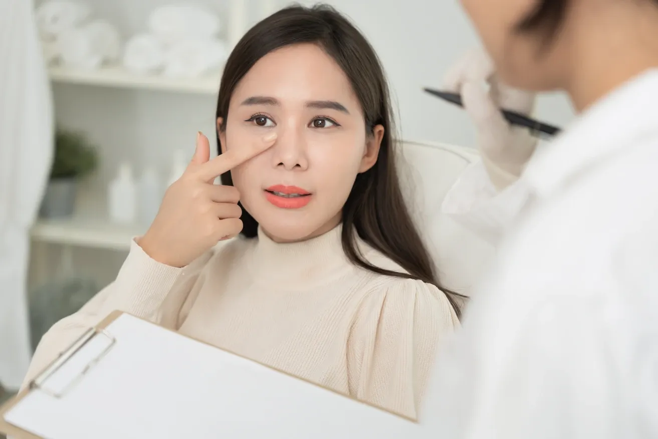 Patient attending a consultation for eyelid surgery