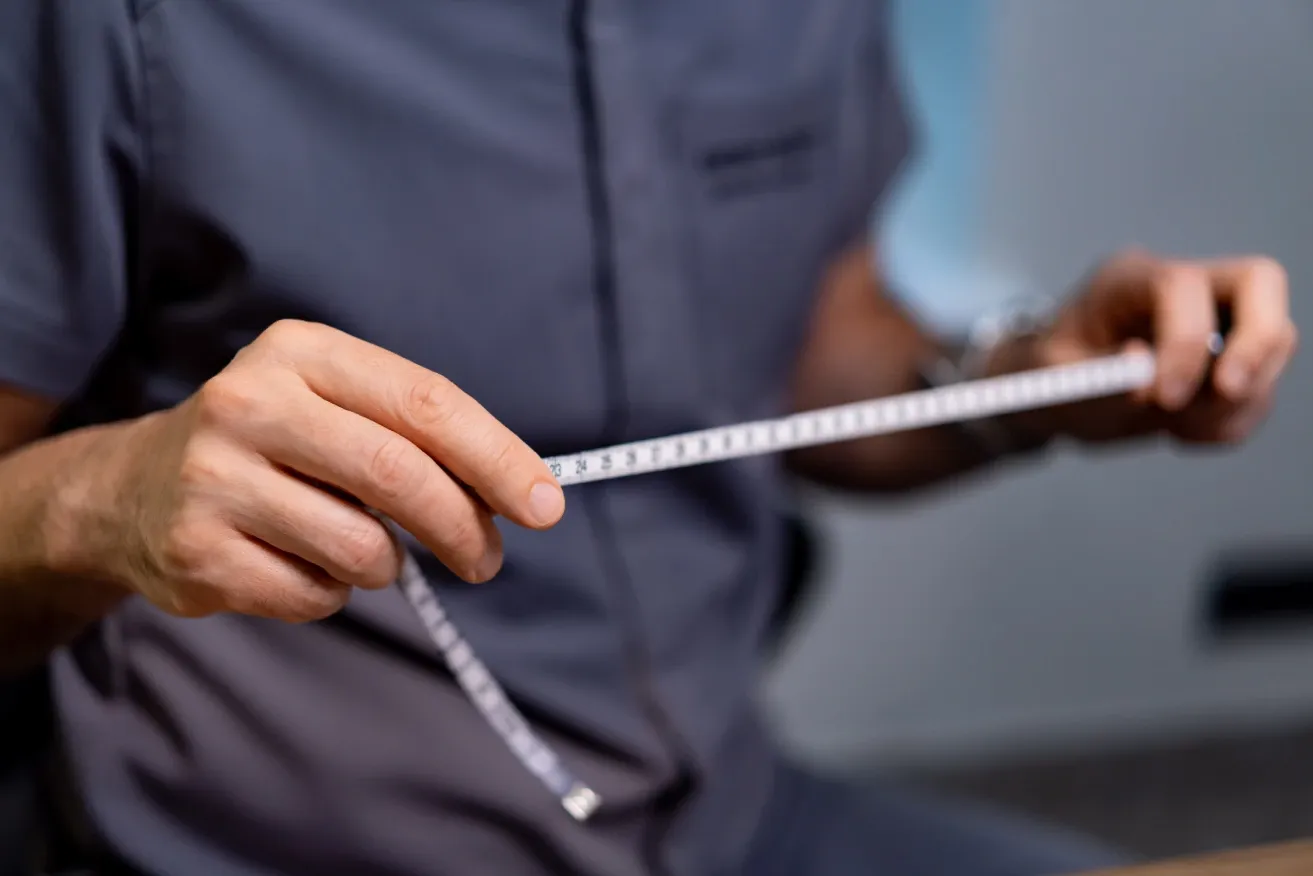 Plastic surgeon performing measurements
